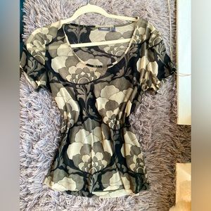 Mexx| See through Sage Green and Black Floral Pattern top